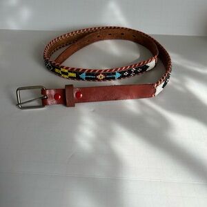 Multicolor Southwestern Beaded Patterned Leather Belt